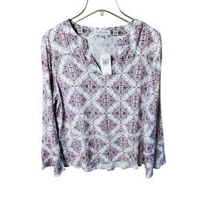 New Kim Rogers Womens Long Flared Sleeve Print Blouse Size Large